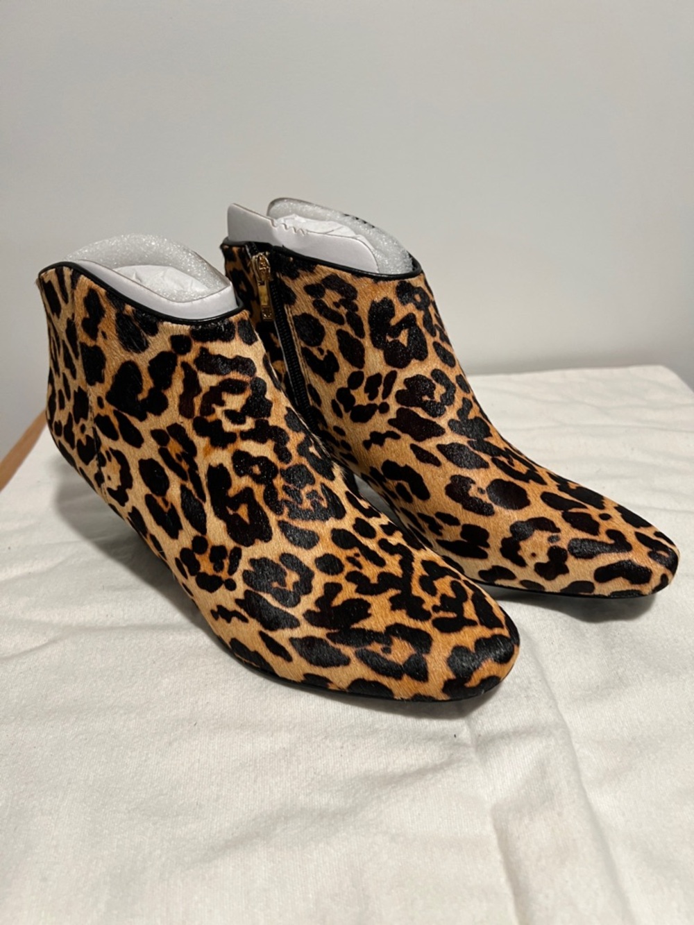 Ivanka Trump Leopard Print Ankle Booties in Tan and Black